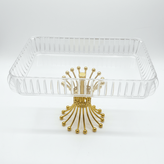 Crystal Acrylic Rectangle Candy Tray with Luxury Gold Metal Pedestal Stand | 32×21cm - Al Kabayel Discount CentreCrystal Acrylic Rectangle Candy Tray with Luxury Gold Metal Pedestal Stand | 32×21cmServing TraysAKDCAl Kabayel Discount Centre