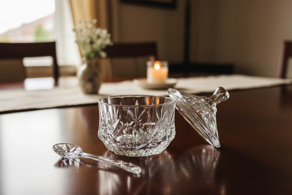 AKDC Crystal Sugar Pot with Lid 250ml, Clear & Transparrent