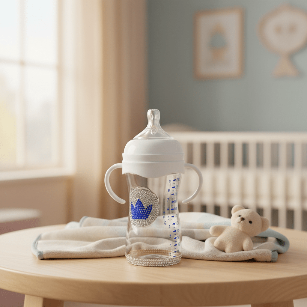 Crystal Crown Baby Glass Feeding Bottle – 240ml | Blue Diamond Edition - Al Kabayel Discount CentreCrystal Crown Baby Glass Feeding Bottle – 240ml | Blue Diamond EditionBaby ProductsAKDCAl Kabayel Discount Centre