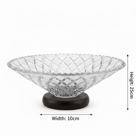 Crystal Diamond-Cut Glass Fruit Bowl with Wooden Base - 25×10 cm - Al Kabayel Discount CentreCrystal Diamond-Cut Glass Fruit Bowl with Wooden Base - 25×10 cmBowlsAKDCAl Kabayel Discount Centre