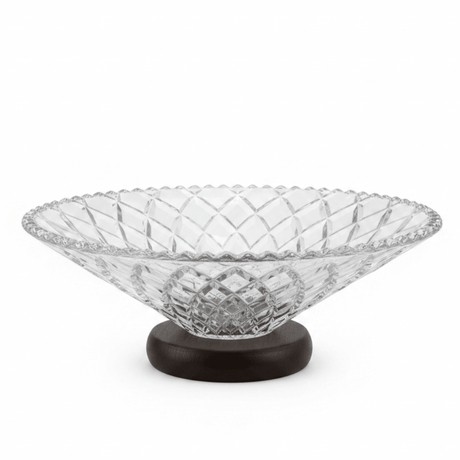 Crystal Diamond-Cut Glass Fruit Bowl with Wooden Base - 25×10 cm - Al Kabayel Discount CentreCrystal Diamond-Cut Glass Fruit Bowl with Wooden Base - 25×10 cmBowlsAKDCAl Kabayel Discount Centre