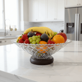 Crystal Diamond-Cut Glass Fruit Bowl with Wooden Base - 25×10 cm - Al Kabayel Discount CentreCrystal Diamond-Cut Glass Fruit Bowl with Wooden Base - 25×10 cmBowlsAKDCAl Kabayel Discount Centre