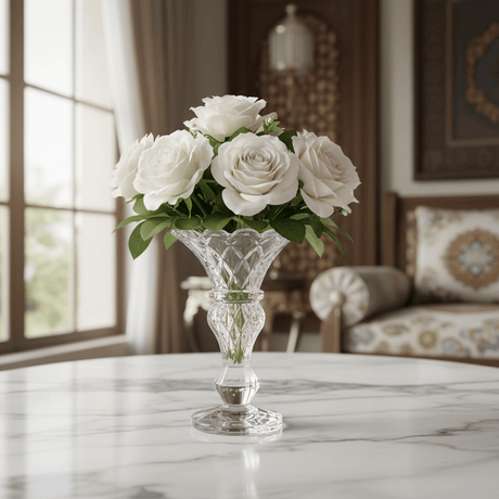 Crystal Flower Vase 16cm – Ornate Cut Glass Centerpiece - Al Kabayel Discount CentreCrystal Flower Vase 16cm – Ornate Cut Glass CenterpieceHome Décor AccentsAKDCAl Kabayel Discount Centre