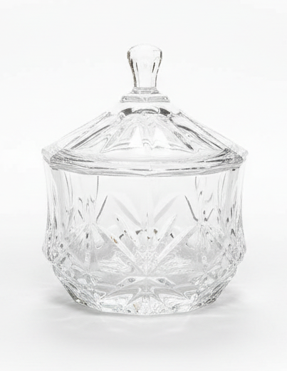 AKDC Crystal Sugar Pot with Lid 250ml, Clear & Transparrent