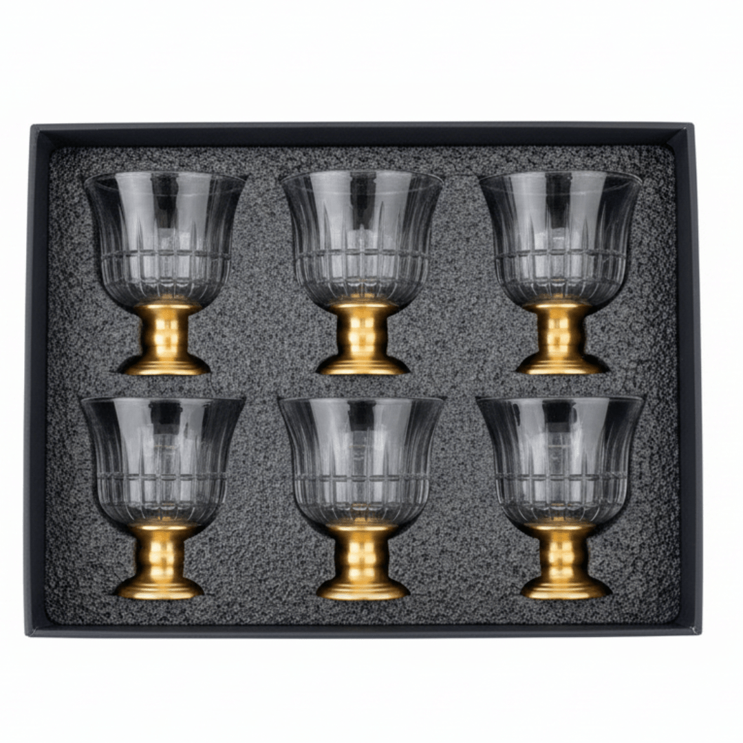 Crystal & Gold Footed Cawa Cup Set — 6 Pieces | 80ml | Premium Arabic Coffee Glasses - Al Kabayel Discount CentreCrystal & Gold Footed Cawa Cup Set — 6 Pieces | 80ml | Premium Arabic Coffee GlassesTea CupsAMECOAl Kabayel Discount Centre