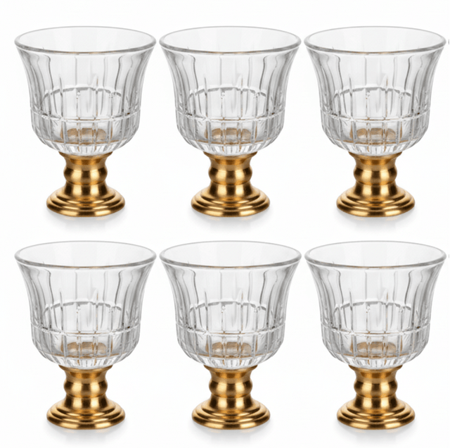 Crystal & Gold Footed Cawa Cup Set — 6 Pieces | 80ml | Premium Arabic Coffee Glasses - Al Kabayel Discount CentreCrystal & Gold Footed Cawa Cup Set — 6 Pieces | 80ml | Premium Arabic Coffee GlassesTea CupsAMECOAl Kabayel Discount Centre