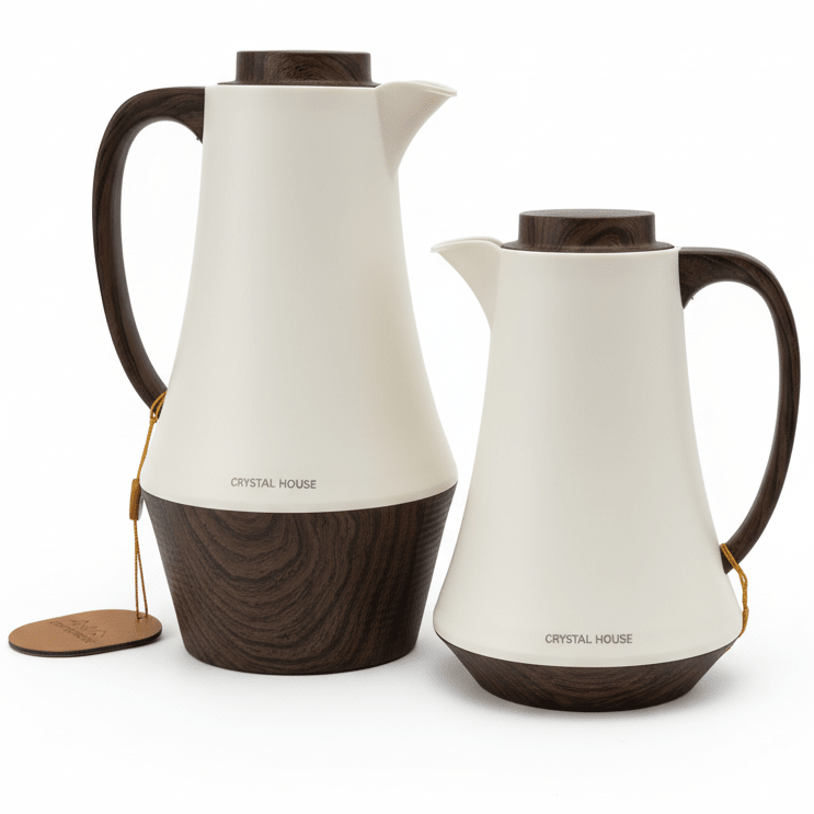Crystal House Premium Vacuum Flask Set – 2 Pieces (0.6 & 1 Litre), Beige with Dark Wood Finish - Al Kabayel Discount CentreCrystal House Premium Vacuum Flask Set – 2 Pieces (0.6 & 1 Litre), Beige with Dark Wood FinishThermosCRYSTAL HOUSEAl Kabayel Discount Centre