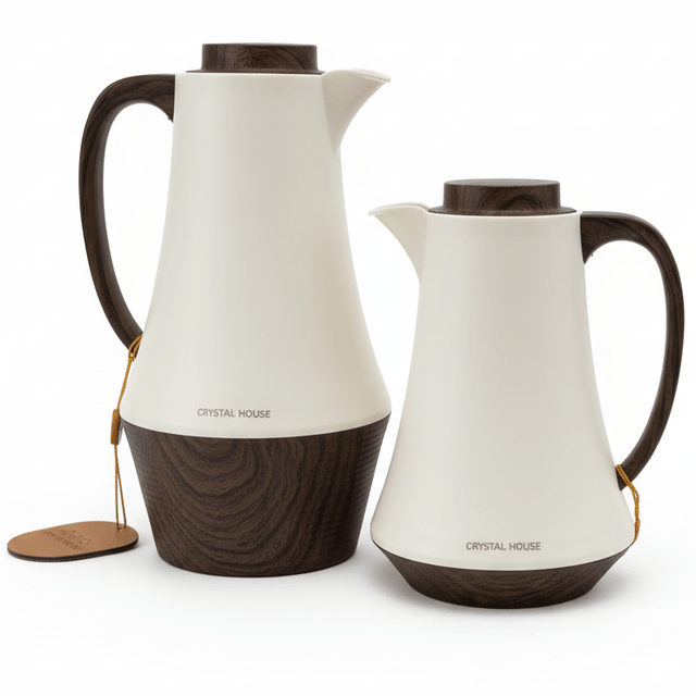 Crystal House Premium Vacuum Flask Set – 2 Pieces (0.6 & 1 Litre), Beige with Dark Wood Finish - Al Kabayel Discount CentreCrystal House Premium Vacuum Flask Set – 2 Pieces (0.6 & 1 Litre), Beige with Dark Wood FinishThermosCRYSTAL HOUSEAl Kabayel Discount Centre