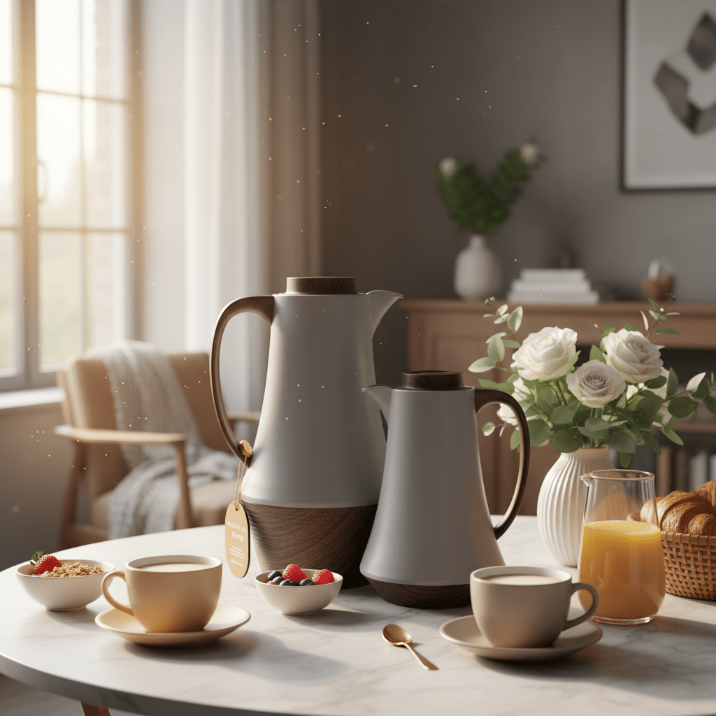 Crystal House Premium Vacuum Flask Set – 2 Pieces (0.6 & 1 Litre), Grey with Dark Wood Finish - Al Kabayel Discount CentreCrystal House Premium Vacuum Flask Set – 2 Pieces (0.6 & 1 Litre), Grey with Dark Wood FinishThermosCRYSTAL HOUSEAl Kabayel Discount Centre