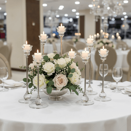Crystal & Silver Metal Decorative Candle Holder for Elegant Home and Event Styling – 18cm - Al Kabayel Discount CentreCrystal & Silver Metal Decorative Candle Holder for Elegant Home and Event Styling – 18cmHome Décor AccentsAKDCAl Kabayel Discount Centre