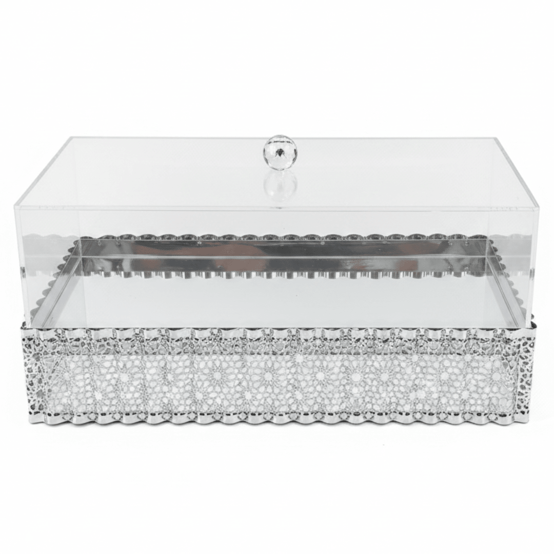 CrystalServe Premium Rectangle Silver Snack Serving Tray with Transparent Acrylic Lid – 36 × 16.5 cm - Al Kabayel Discount CentreCrystalServe Premium Rectangle Silver Snack Serving Tray with Transparent Acrylic Lid – 36 × 16.5 cmServing TraysAKDCAl Kabayel Discount Centre
