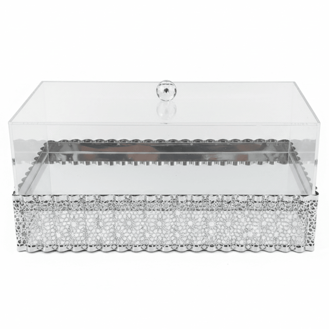 CrystalServe Premium Rectangle Silver Snack Serving Tray with Transparent Acrylic Lid – 36 × 16.5 cm - Al Kabayel Discount CentreCrystalServe Premium Rectangle Silver Snack Serving Tray with Transparent Acrylic Lid – 36 × 16.5 cmServing TraysAKDCAl Kabayel Discount Centre