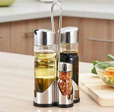 Cuisine Art 5-Piece Condiment Set - Stainless Steel Stand & Lids - Oil, Vinegar & Spice Jars - Al Kabayel Discount CentreCuisine Art 5-Piece Condiment Set - Stainless Steel Stand & Lids - Oil, Vinegar & Spice JarsKitchen Utensils & GadgetsCUSINE ARTAl Kabayel Discount Centre