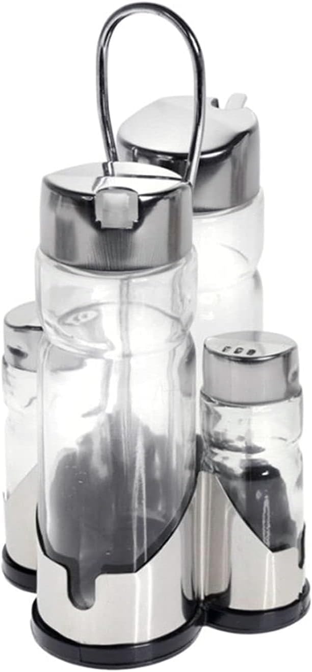 Cuisine Art 5-Piece Condiment Set - Stainless Steel Stand & Lids - Oil, Vinegar & Spice Jars - Al Kabayel Discount CentreCuisine Art 5-Piece Condiment Set - Stainless Steel Stand & Lids - Oil, Vinegar & Spice JarsKitchen Utensils & GadgetsCUSINE ARTAl Kabayel Discount Centre
