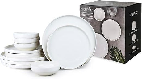 Cuisine Art Chole Bone China Dinner Set for Every Meals - 12 Pieces|4 Dinner Plates Dia (26.4cm) 4 Side Plates, 4 Bowls (Dia 13.3x H4.7cm) White Elegant Plates for Everyday Dining & Special Occasions - Al Kabayel Discount CentreCuisine Art Chole Bone China Dinner Set for Every Meals - 12 Pieces|4 Dinner Plates Dia (26.4cm) 4 Side Plates, 4 Bowls (Dia 13.3x H4.7cm) White Elegant Plates for Everyday Dining & Special OccasionsDinnerware SetsCUISINE ARTAl Kabayel Discount Centre