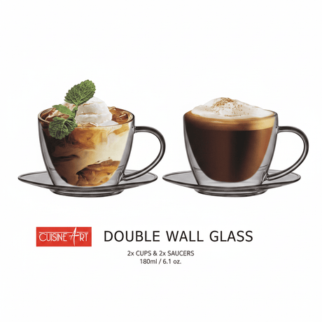 Cuisine Art Double Wall Glass Cup & Saucer Set – 180ml | Pack of 2 - Al Kabayel Discount CentreCuisine Art Double Wall Glass Cup & Saucer Set – 180ml | Pack of 2Tea CupsCUSINE ARTAl Kabayel Discount Centre