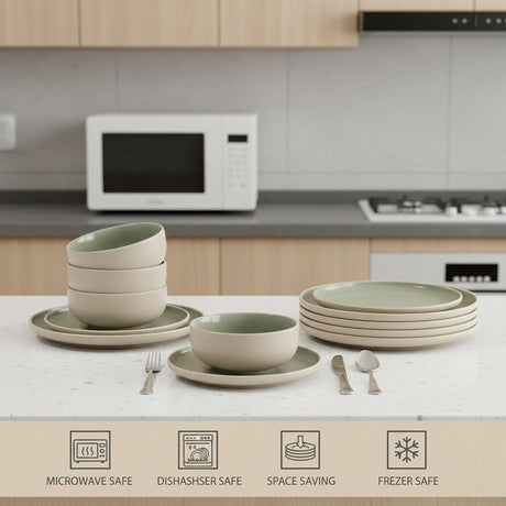 Cuisine Art MOLY 12 - Piece Stoneware Crockery Dinner Set - Complete Service for 4 with Dinner Plates, Salad Plates & Bowls - Modern Ceramic Crockery in Gift Box for Home & Kitchen - Al Kabayel Discount CentreCuisine Art MOLY 12 - Piece Stoneware Crockery Dinner Set - Complete Service for 4 with Dinner Plates, Salad Plates & Bowls - Modern Ceramic Crockery in Gift Box for Home & KitchenDinnerware SetsCUISINE ARTAl Kabayel Discount Centre