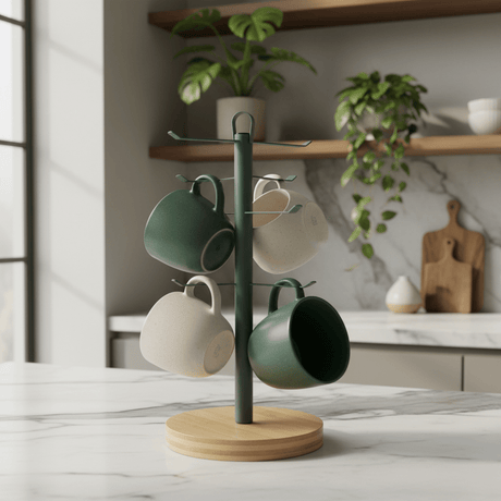 Cusine Industrial Style Grey Metal Cup Holder with Solid Wooden Base for Countertop Mug Organization – 30cm - Al Kabayel Discount CentreCusine Industrial Style Grey Metal Cup Holder with Solid Wooden Base for Countertop Mug Organization – 30cmKitchen Utensils & GadgetsCUSINEAl Kabayel Discount Centre