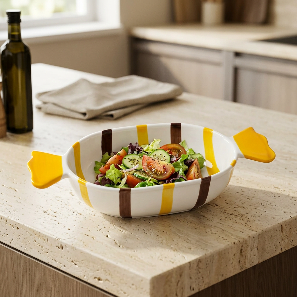 Ceramic Bowl with Yellow Handles - 20×15cm