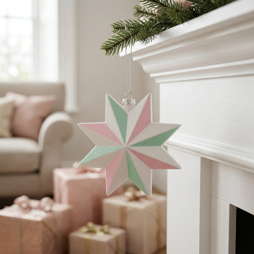 Plastic Christmas Star Hanging Decoration - 10cm