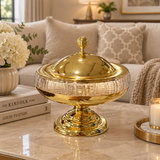 Metal and Glass Footed Candy Bowl with Lid Gold - 28×18cm