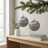 Plastic Christmas Hanging Balls 2 Piece Grey - 10cm