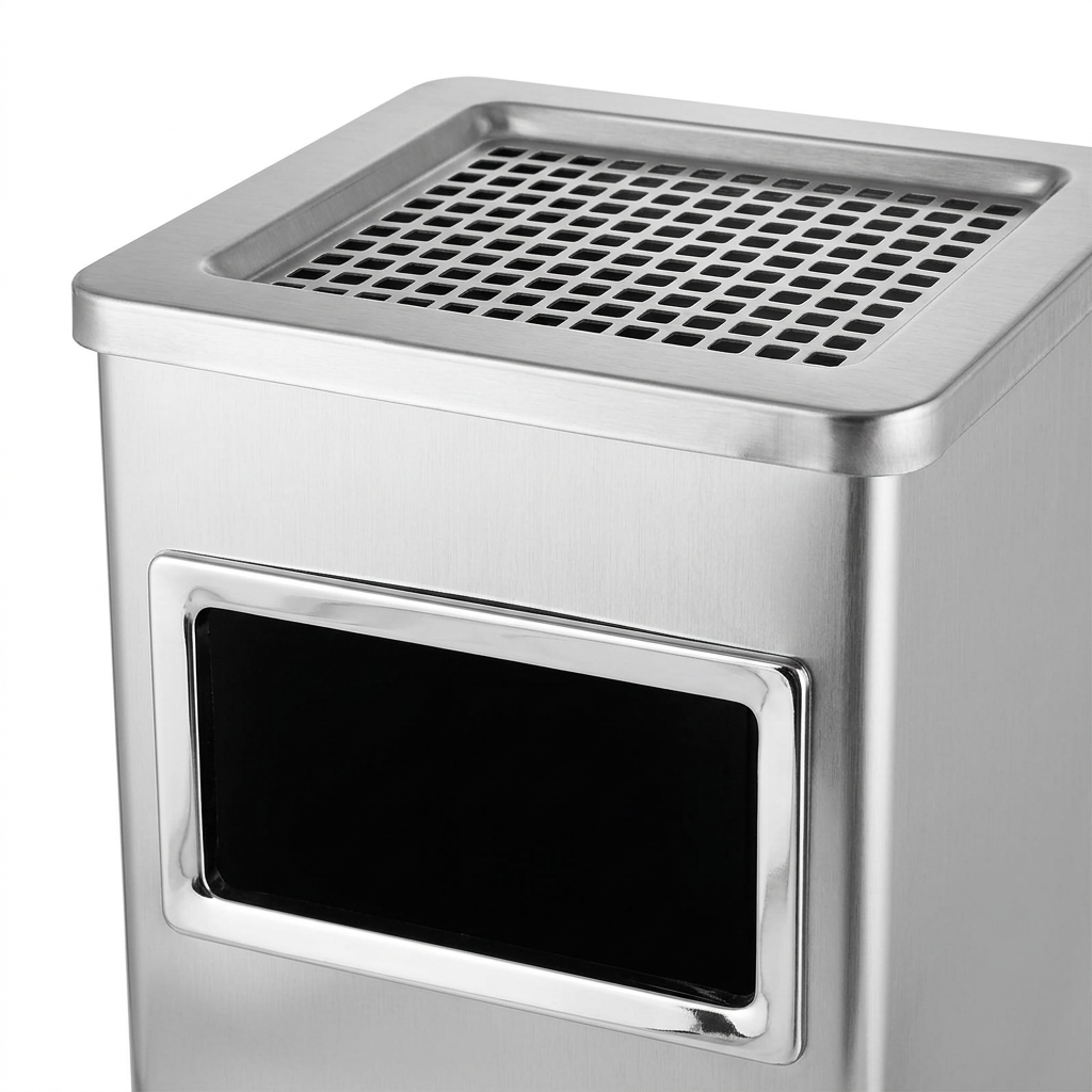 Royalite Steel Dust Bin with Ashtray Silver – 15 Litres