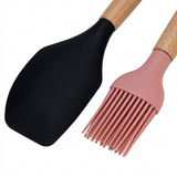 Royalford 2-Piece Silicone Kitchen Tool Set with Wooden Handles - 30cm / 27cm