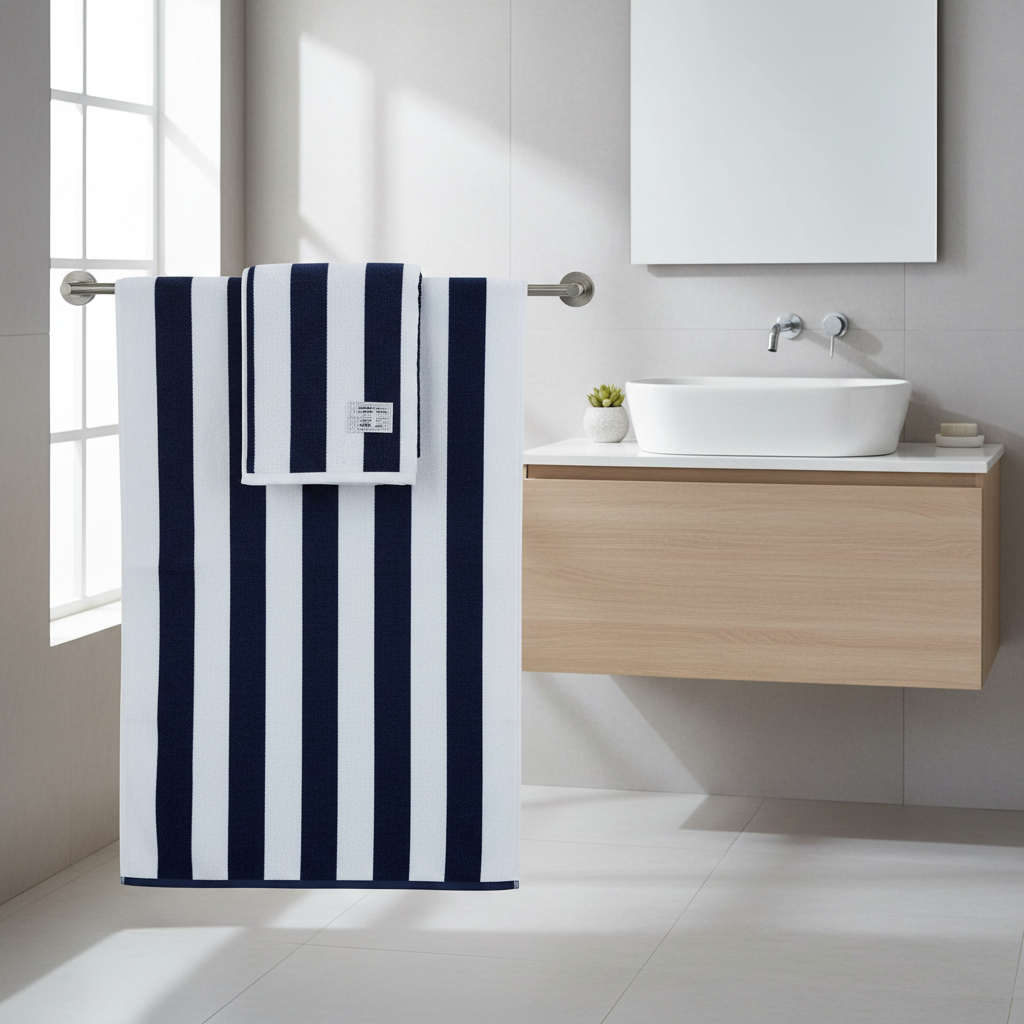 BTC Bath Towel Navy Blue & White Striped - 70 x 140cm