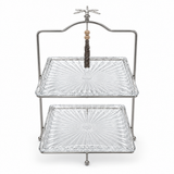 2-Tier Glass Candy Tray with Silver-Tone Metal Stand - 25×40cm