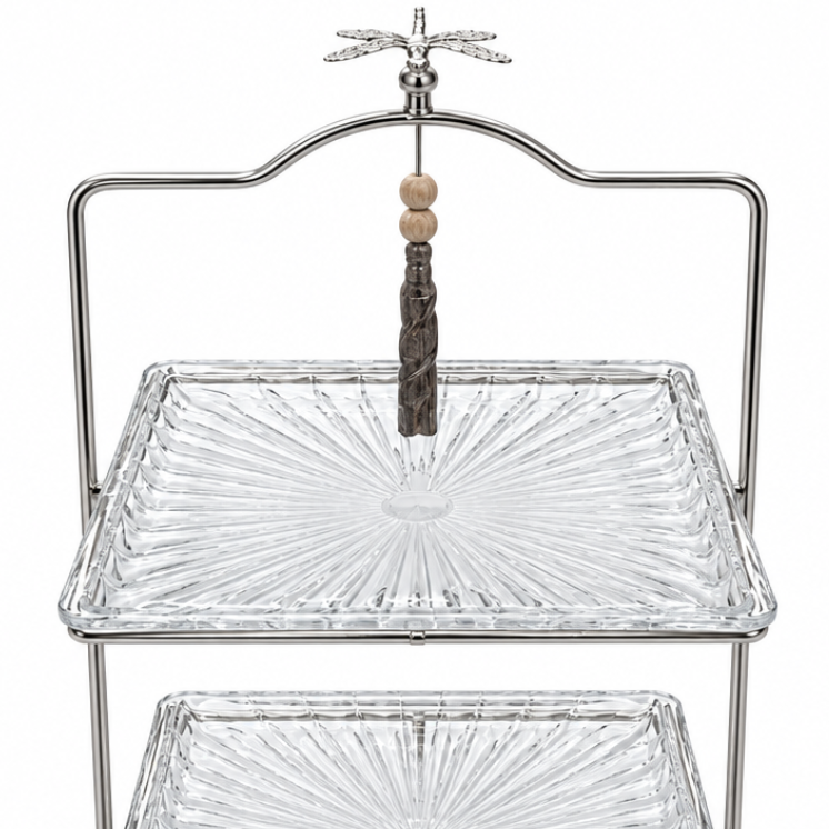 2-Tier Glass Candy Tray with Silver-Tone Metal Stand - 25×40cm