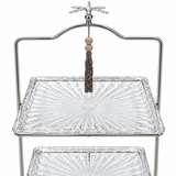 2-Tier Glass Candy Tray with Silver-Tone Metal Stand - 25×40cm