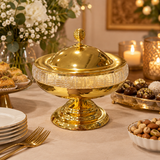 Metal and Glass Footed Candy Bowl with Lid Gold - 28×18cm