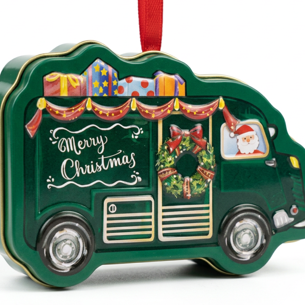Metal Christmas Van Candy Box Green - 11cm