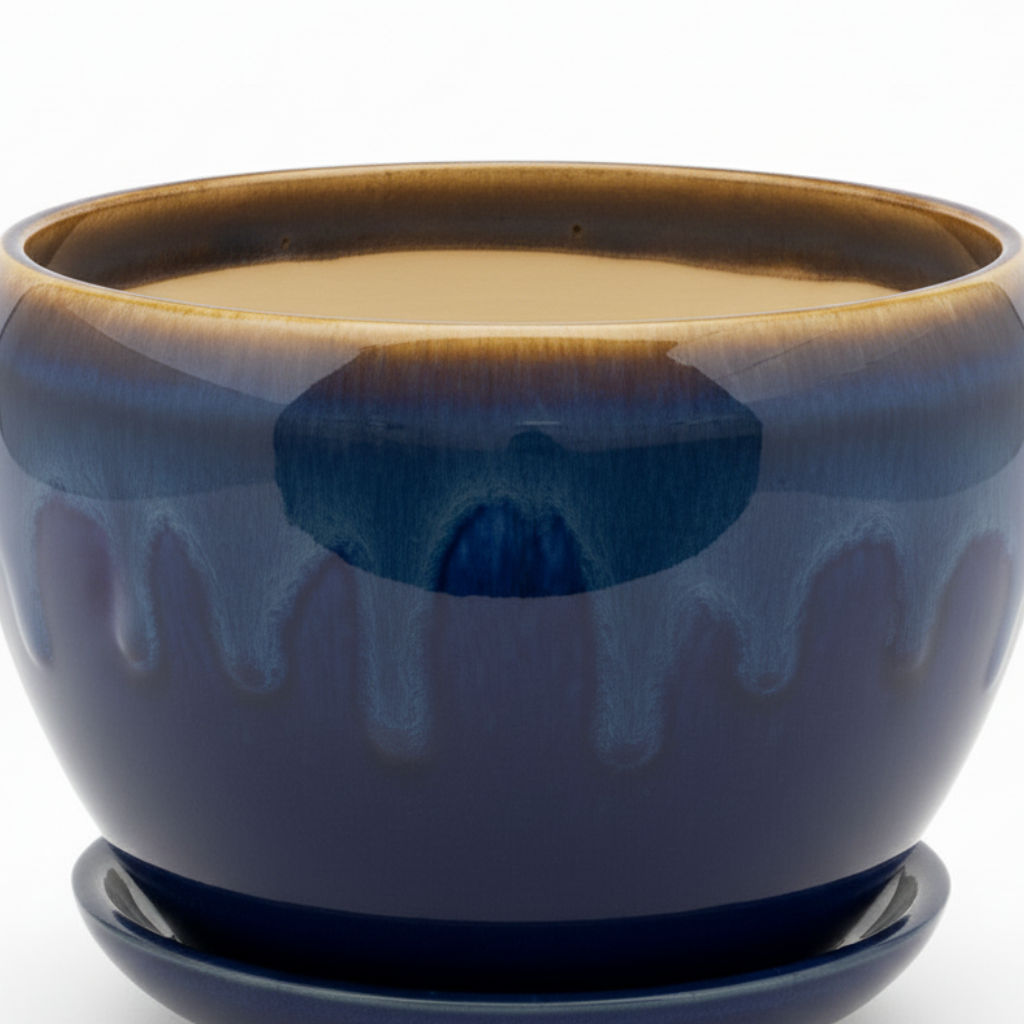 Ceramic Vase with Base Blue & Brown - 10x12cm