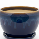 Ceramic Vase with Base Blue & Brown - 10x12cm
