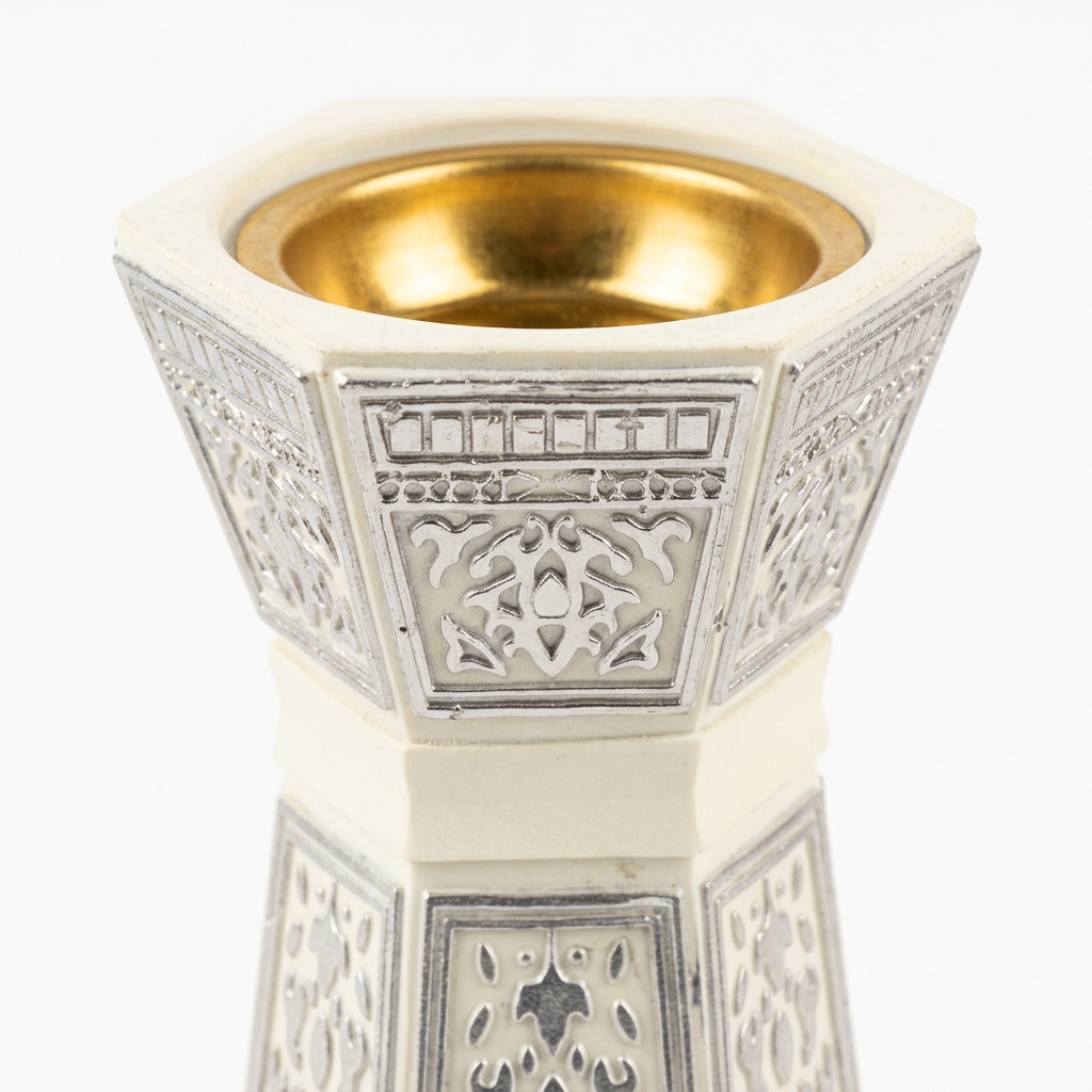 Chalk Incense Burner Ivory White & Silver - 18cm