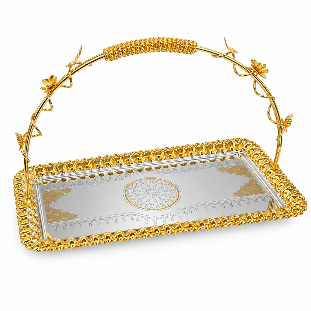 Germax Stainless Steel Rectangular Serving Tray Silver & Gold - 38×18cm
