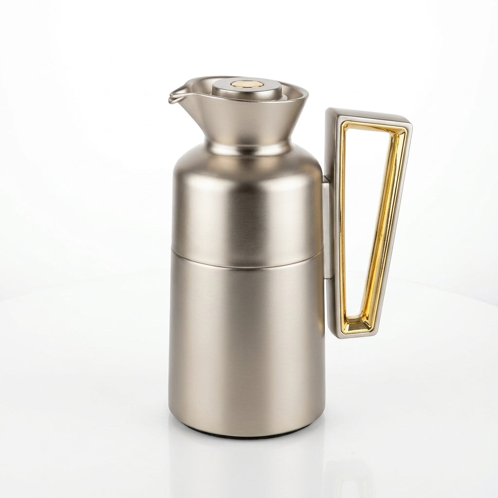Fursan Vacuum Flask Set, 0.7 Litre + 1 Litre, Matte Nickel with Gold Accents