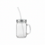 Iman Clear Juice Glass with Straw and Silver Lid - 350 ml