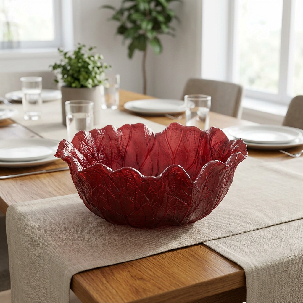 Resin Cabbage Leaf Shape Bowl Burgundy - 25cm