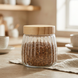 Ribbed Glass Jar with Wooden Lid - 500ml