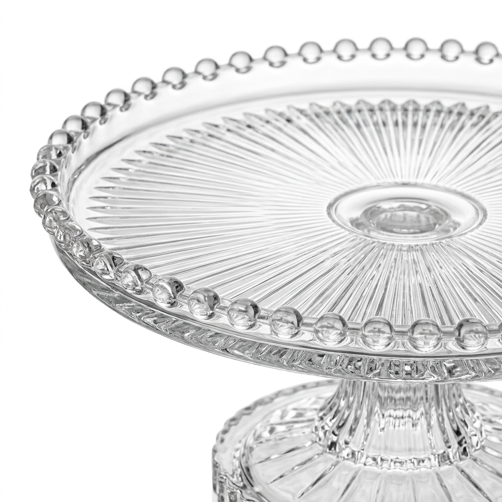 Delisoga Glass Footed Cake Plate with Beaded Rim – 20cm