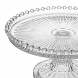 Delisoga Glass Footed Cake Plate with Beaded Rim – 20cm