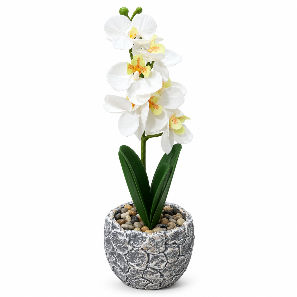 Artificial Orchid Flower Plant with Ceramic Pot White  – 40cm