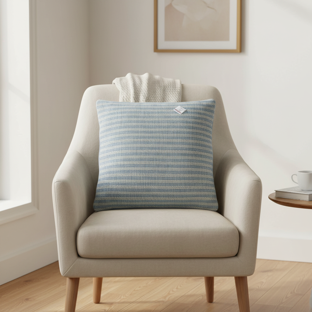 Striped Cushion Blue & Cream - 40cm