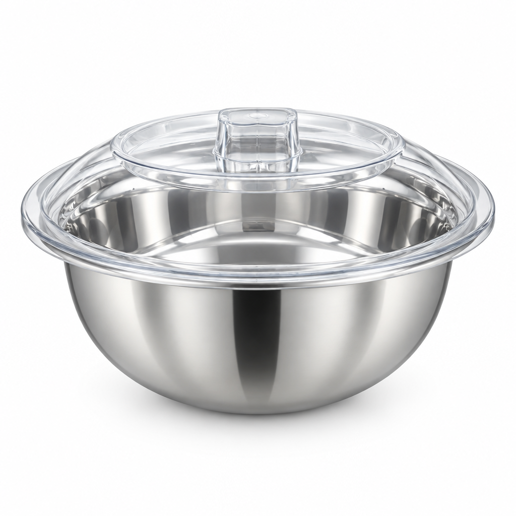 Stainless Steel Deep Bowl with Clear Acrylic Lid Silver – 36cm