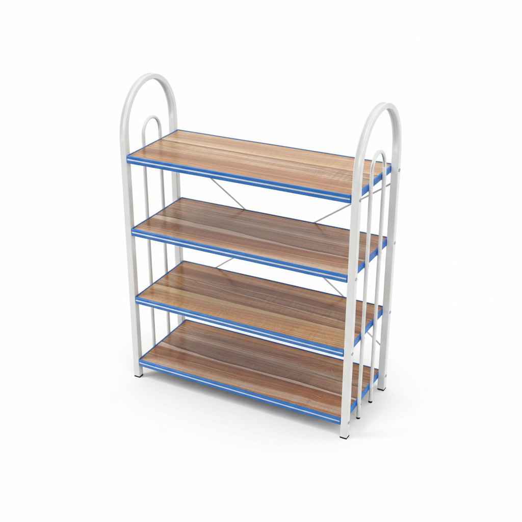 4-Tier Wooden and Metal Shoe Rack White & Brown - 60×50×20cm