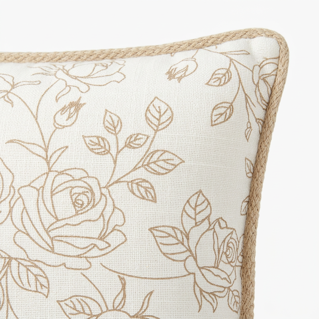 Rectangular Rose Floral Cushion Ivory & Beige - 30×70cm