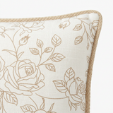 Rectangular Rose Floral Cushion Ivory & Beige - 30×70cm